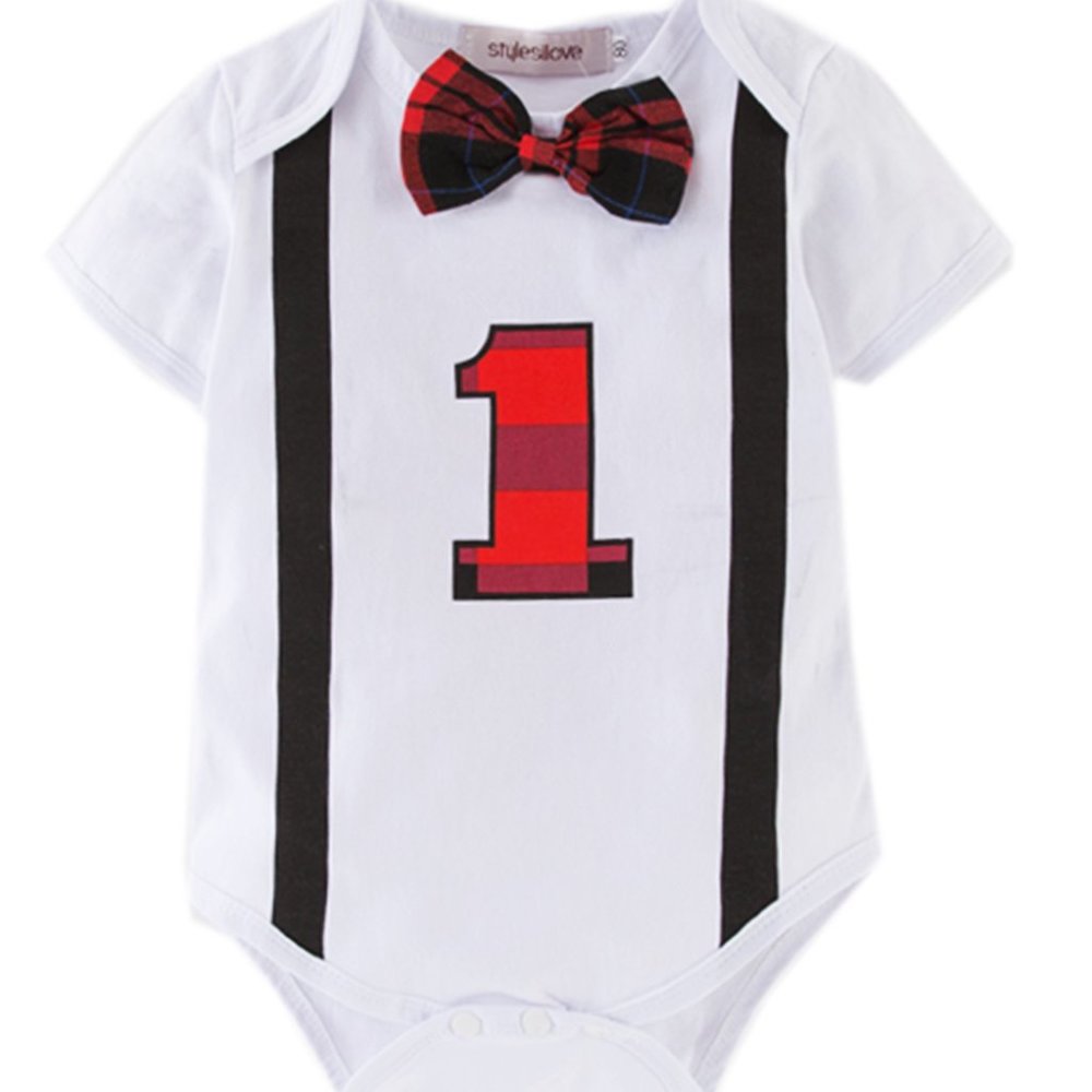 3D Plaid Bowtie Cotton 1st Year Baby Romper